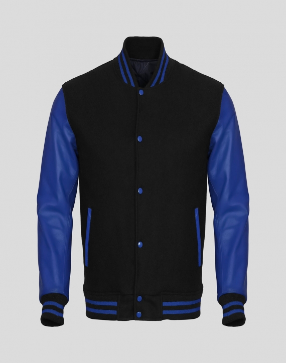 Black Wool Body & Blue Vinyl Sleeves Varsity Jacket