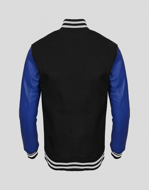 Royal Blue Fleece Faux Leather Sleeves Varsity Jacket, Buy Men Jacket