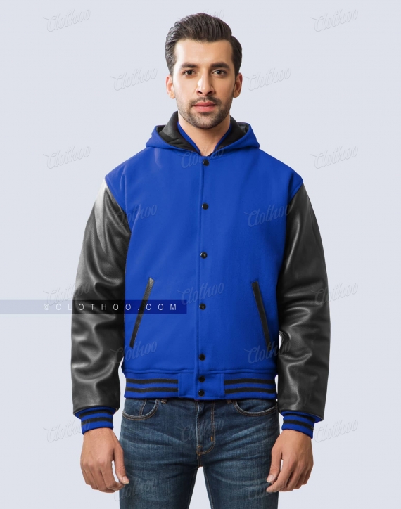 Royal Blue Varsity Jacket With Hood