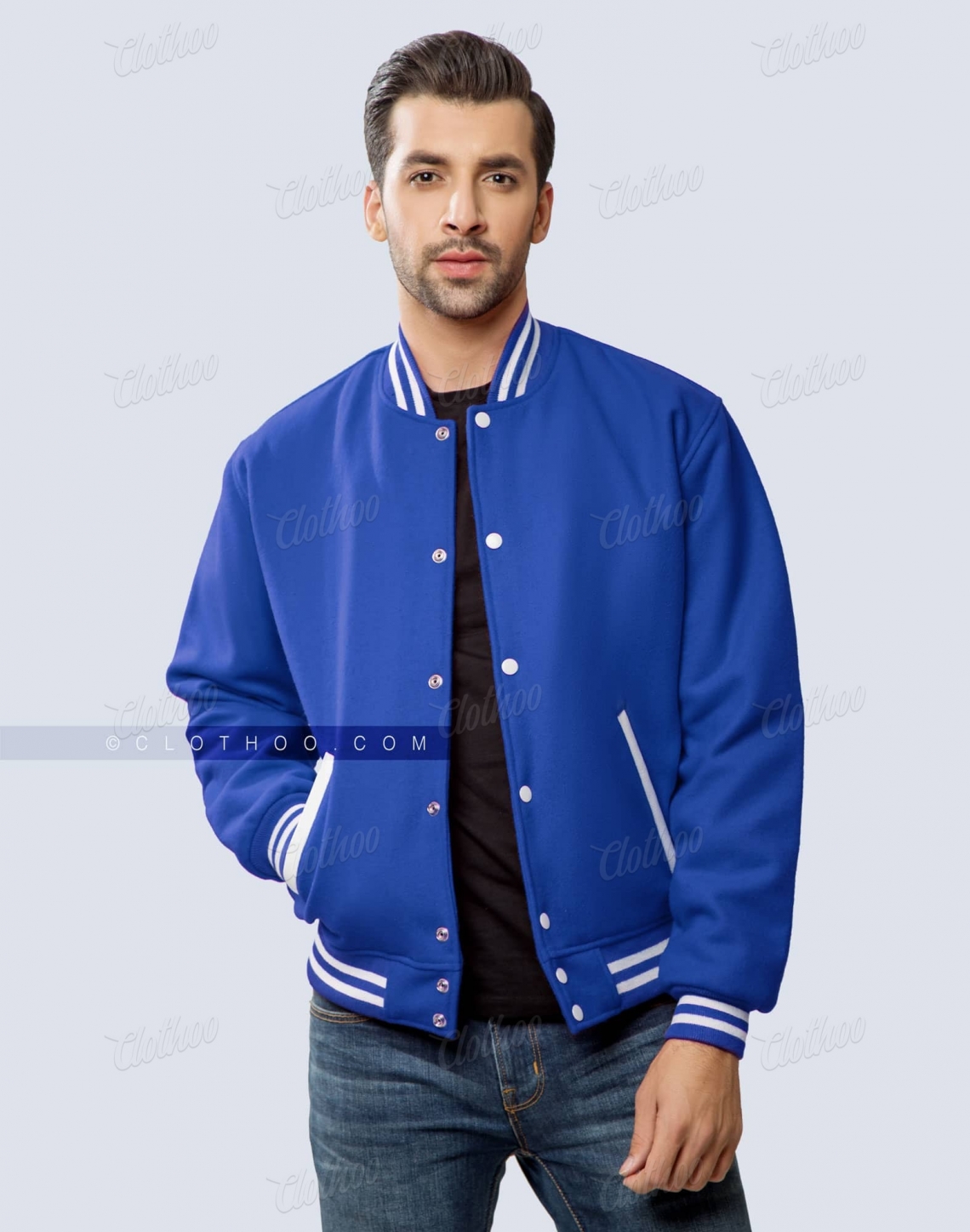 Royal Blue Wool Letterman Jacket | Clothoo