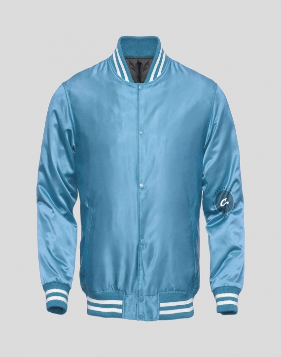 Blue satin baseball jacket new arrivals