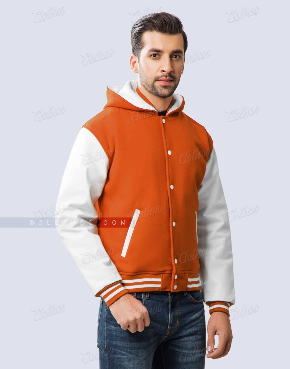VTG USA HOLLOWAY ORANGE WOOL VARSITY JACKET QUILT LINED KYLE ROCKABILLY XL 48”