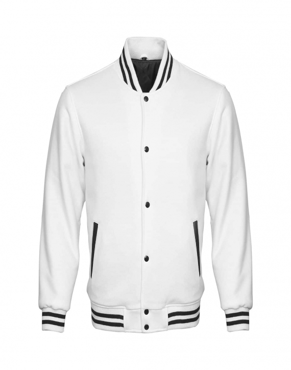 White Cotton Fleece Letterman Jacket