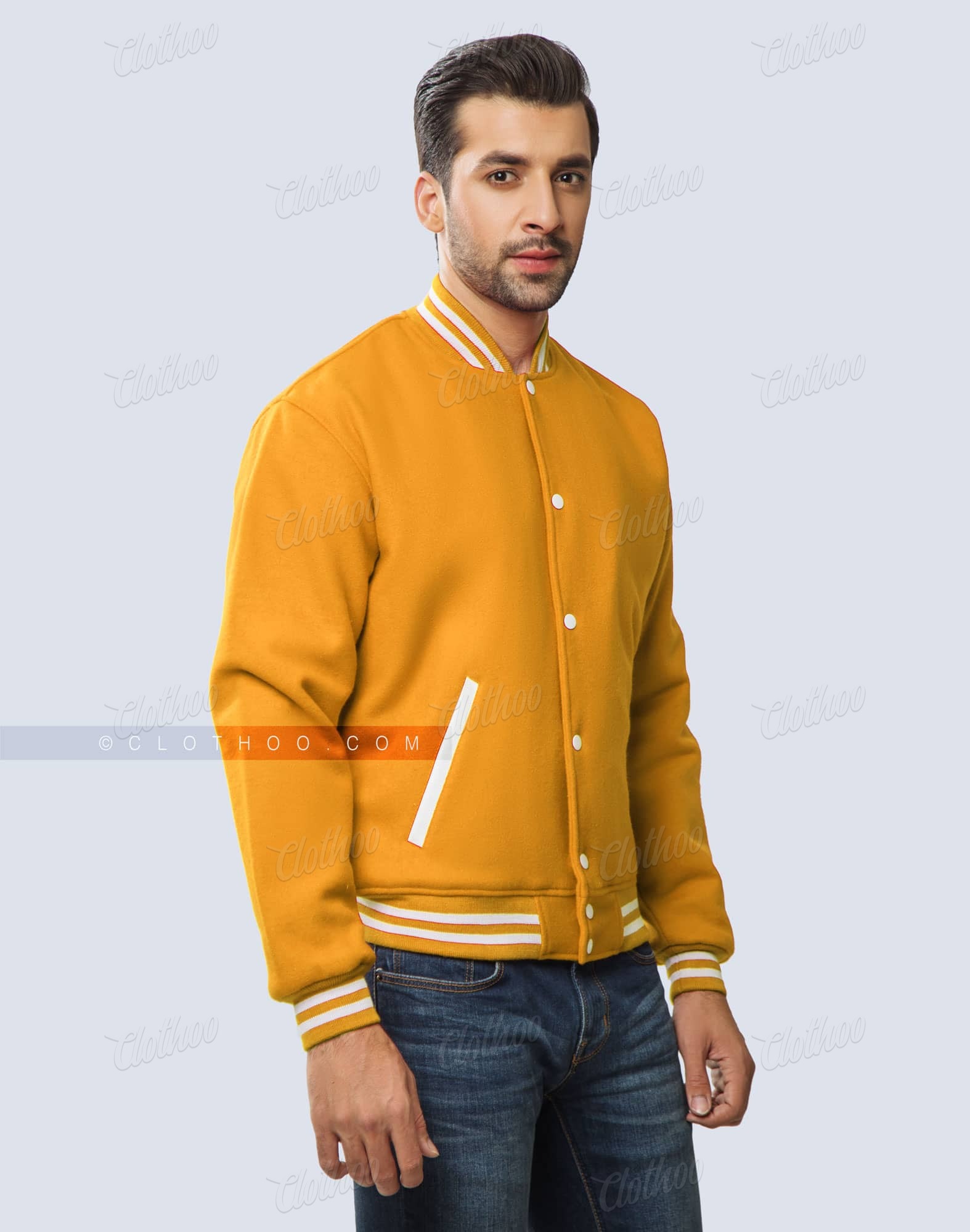 Athletic Gold Wool Varsity Jacket | Clothoo