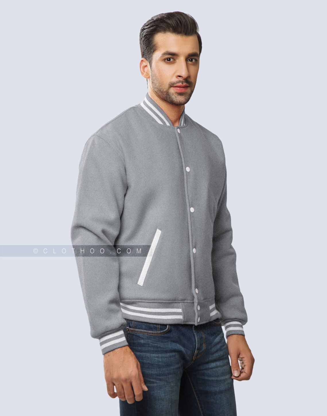Grey Wool Varsity Jacket – Neutral Fashion - Clothoo