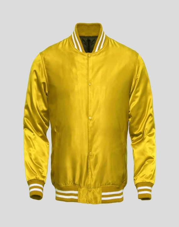 Yellow Satin Baseball Letterman Jacket