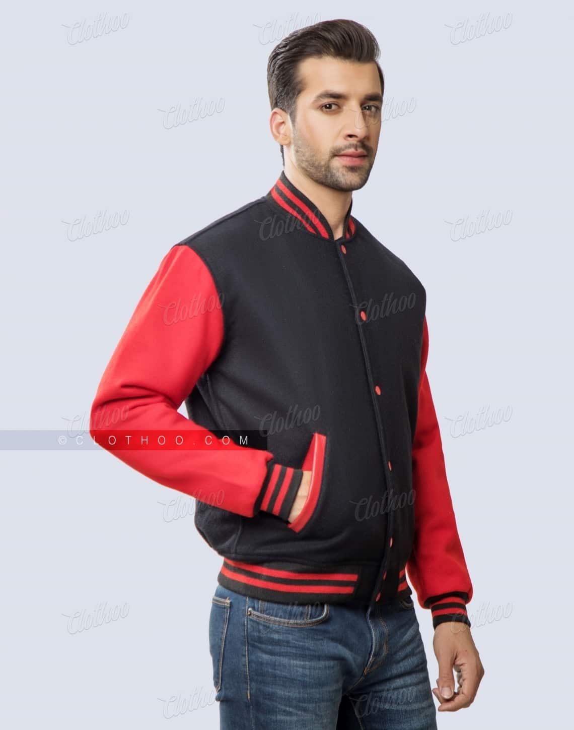 Custom Letterman Jacket in Red and Black | Clothoo