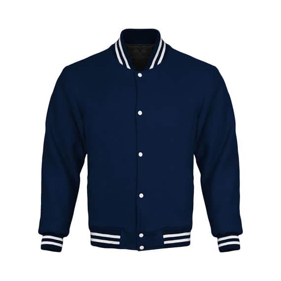 Navy Blue Cotton Fleece Varsity Jacket