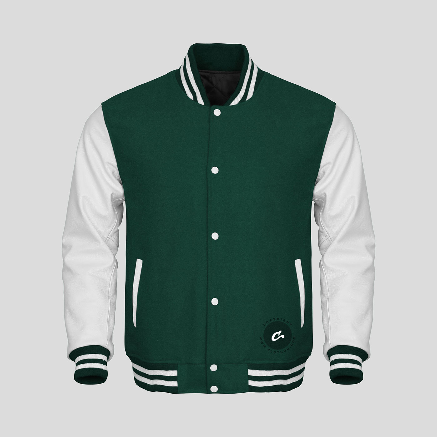 Forest Green / White Leather Letterman Jacket | Clothoo