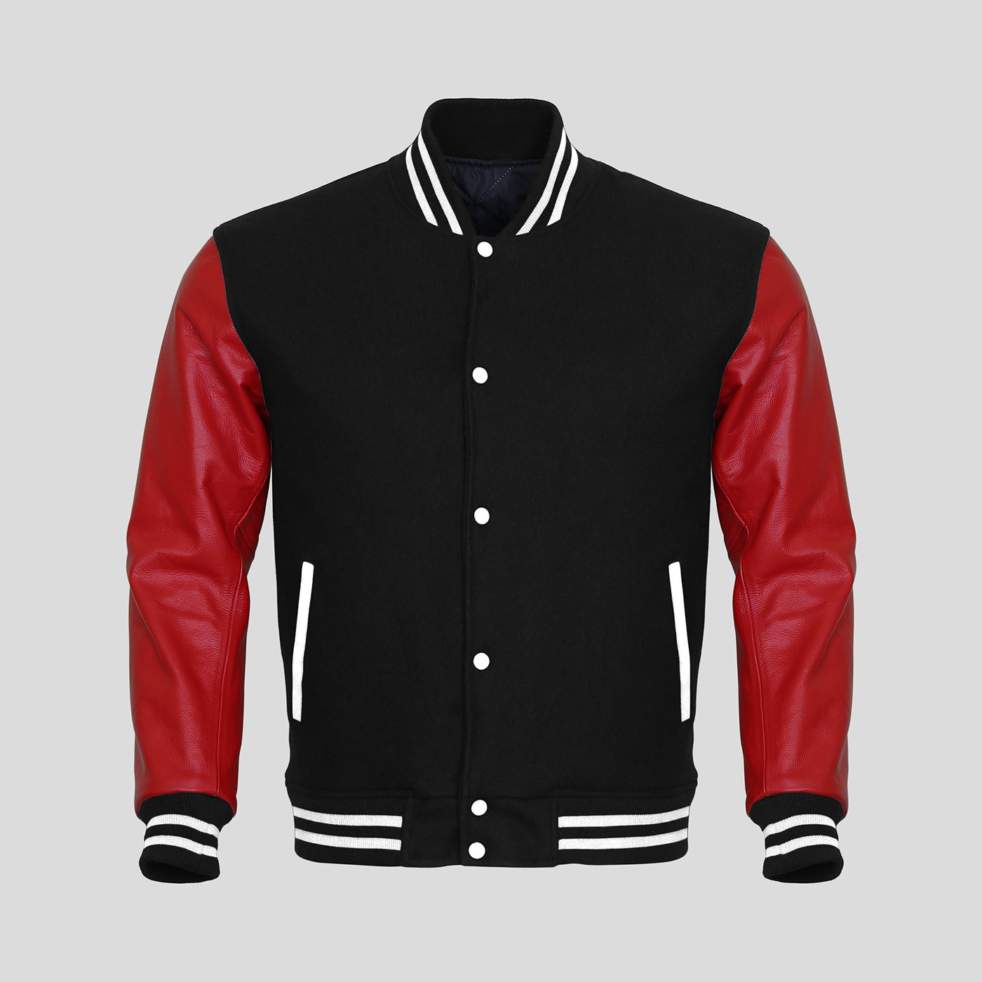 Red Leather Sleeves Black Wool Varsity Jacket Clothoo